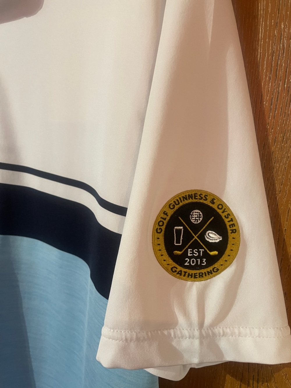 FootJoy White, Light Blue & Navy Horizontal Stripe Golf Polo - Picture 3 of 4